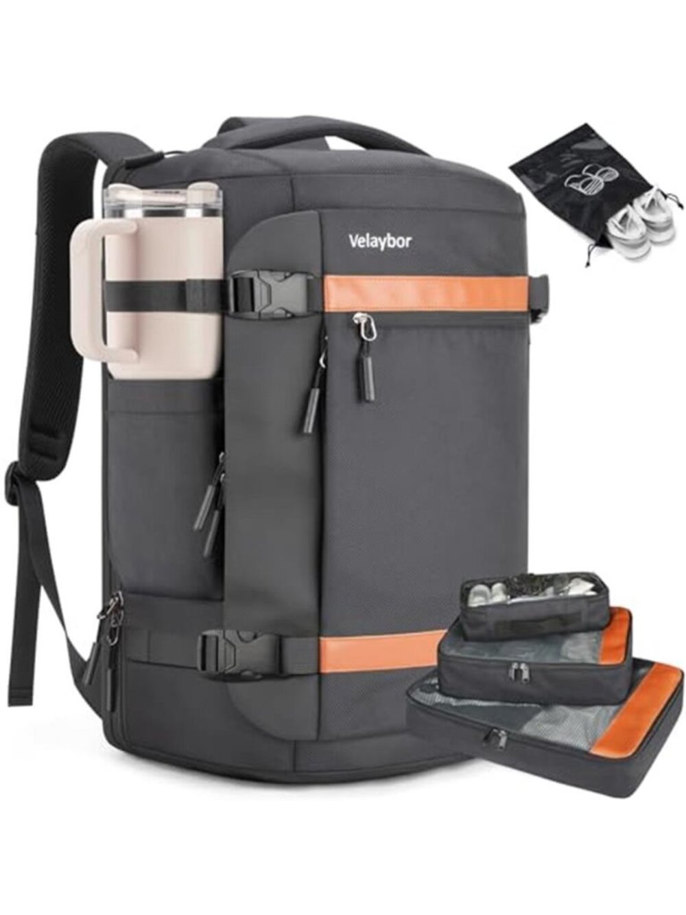 42L Carry On Travel Backpack Flight Approved Laptop Bag Packing Cubes Shoe Bag